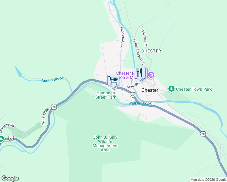 map of restaurants, bars, coffee shops, grocery stores, and more near 191 U.S. 20 in Chester