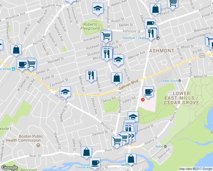 map of restaurants, bars, coffee shops, grocery stores, and more near 29 Fendale Avenue in Boston