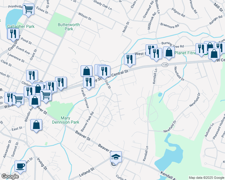 map of restaurants, bars, coffee shops, grocery stores, and more near 9 Interfaith Terrace in Framingham