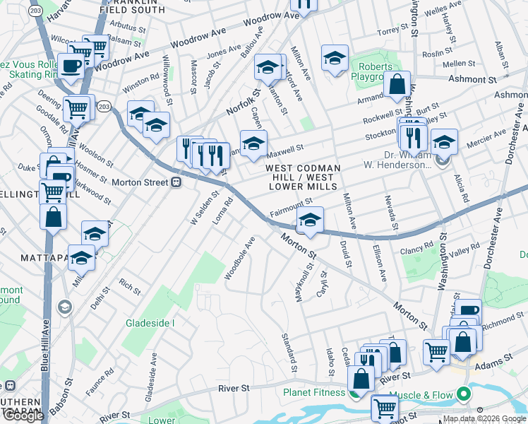 map of restaurants, bars, coffee shops, grocery stores, and more near in Boston