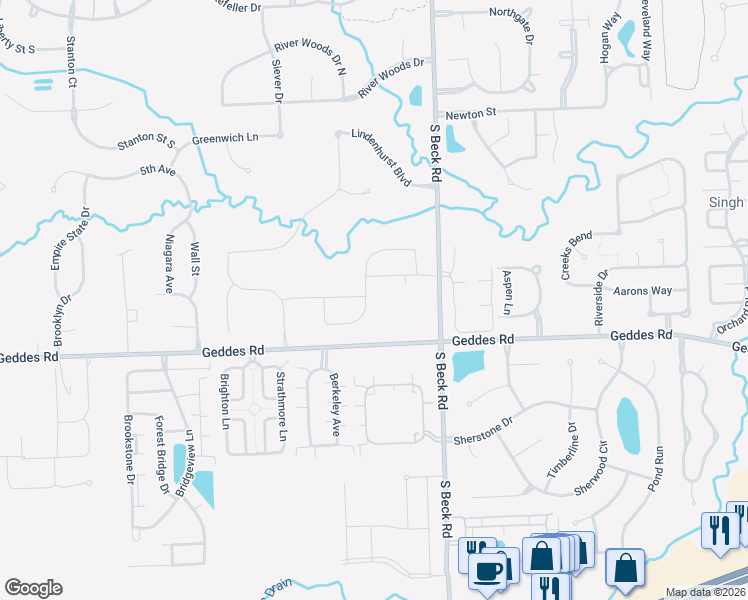 map of restaurants, bars, coffee shops, grocery stores, and more near 3696 Park Creek Lane in Canton