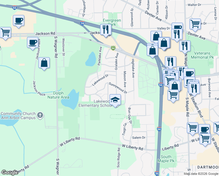 map of restaurants, bars, coffee shops, grocery stores, and more near 335 Hazelwood Avenue in Ann Arbor