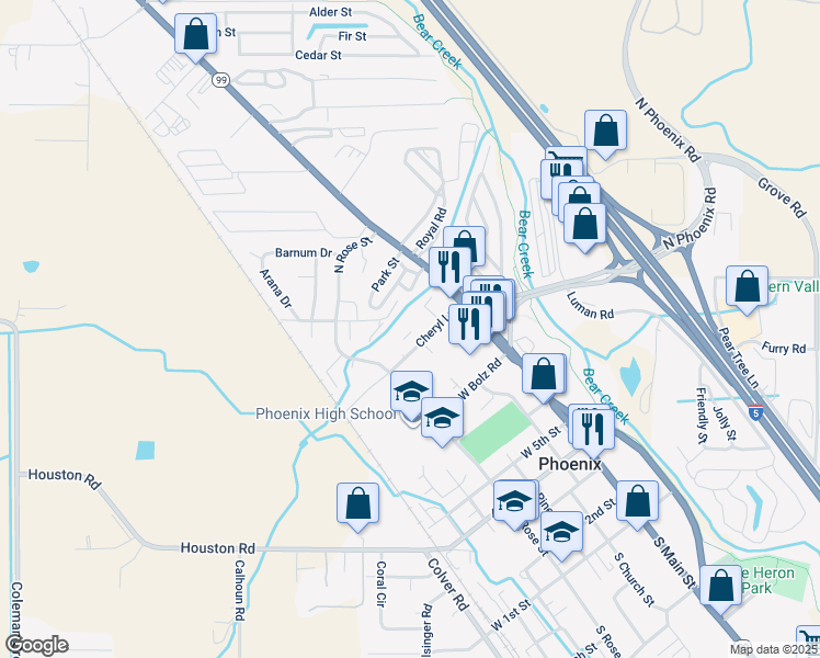 map of restaurants, bars, coffee shops, grocery stores, and more near 210 Cheryl Lane in Phoenix