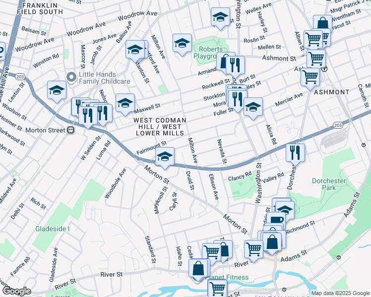 map of restaurants, bars, coffee shops, grocery stores, and more near 21 Vera Street in Boston