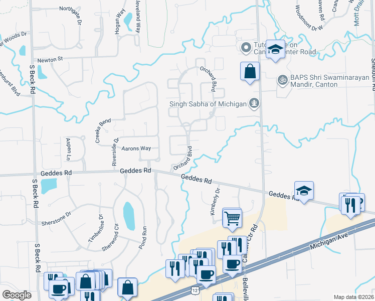 map of restaurants, bars, coffee shops, grocery stores, and more near 400 Ash Court in Canton
