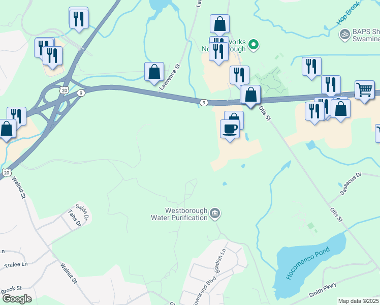 map of restaurants, bars, coffee shops, grocery stores, and more near 346 Turnpike Road in Westborough