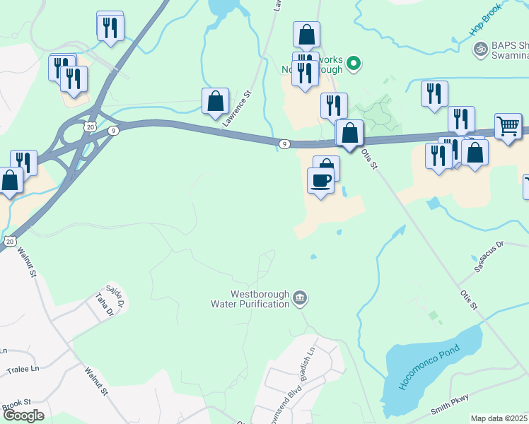 map of restaurants, bars, coffee shops, grocery stores, and more near 346 Turnpike Road in Westborough