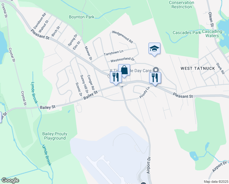 map of restaurants, bars, coffee shops, grocery stores, and more near 14 Bainridge Road in Worcester