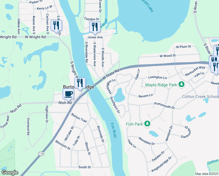 map of restaurants, bars, coffee shops, grocery stores, and more near 3334 Huntington Lane in Island Lake