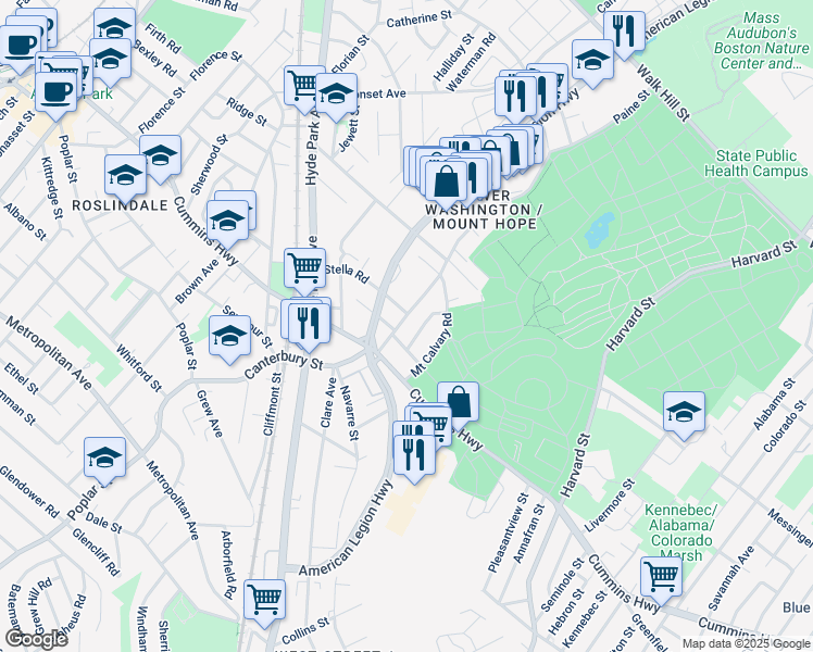 map of restaurants, bars, coffee shops, grocery stores, and more near 18 Gilman Street in Boston