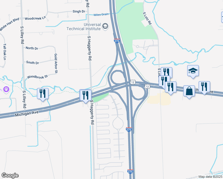 map of restaurants, bars, coffee shops, grocery stores, and more near 256 Michigan Avenue in Canton