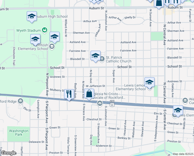 map of restaurants, bars, coffee shops, grocery stores, and more near 326 North Henrietta Avenue in Rockford