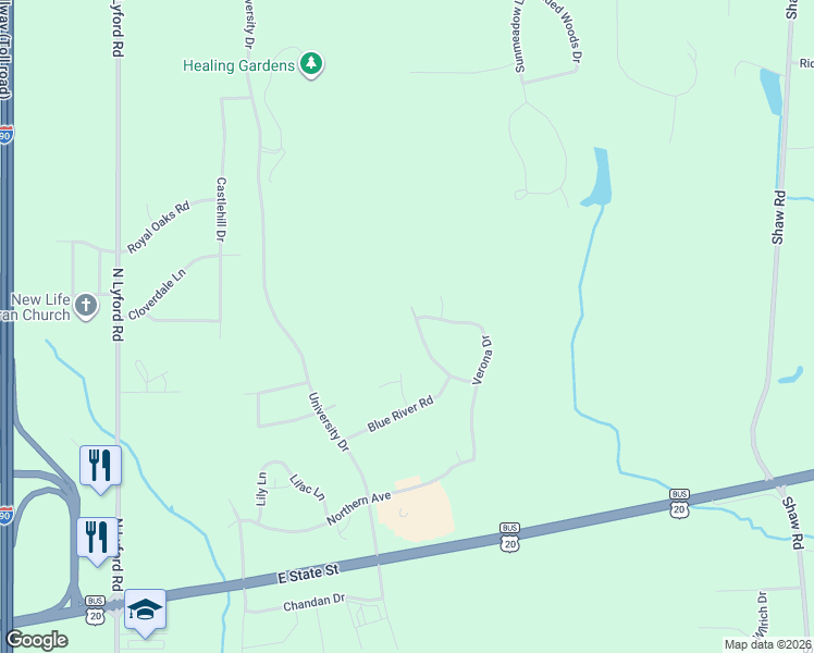 map of restaurants, bars, coffee shops, grocery stores, and more near 522 Cross Plains Road in Rockford