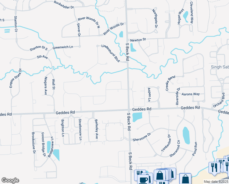 map of restaurants, bars, coffee shops, grocery stores, and more near 47880 Lindenhurst Boulevard in Canton
