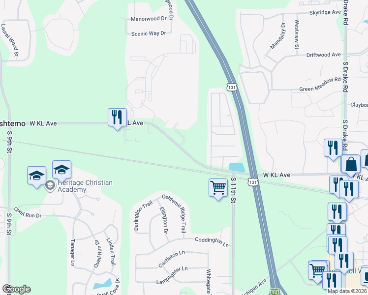 map of restaurants, bars, coffee shops, grocery stores, and more near 5790 East Jefferson Commons Circle in Kalamazoo