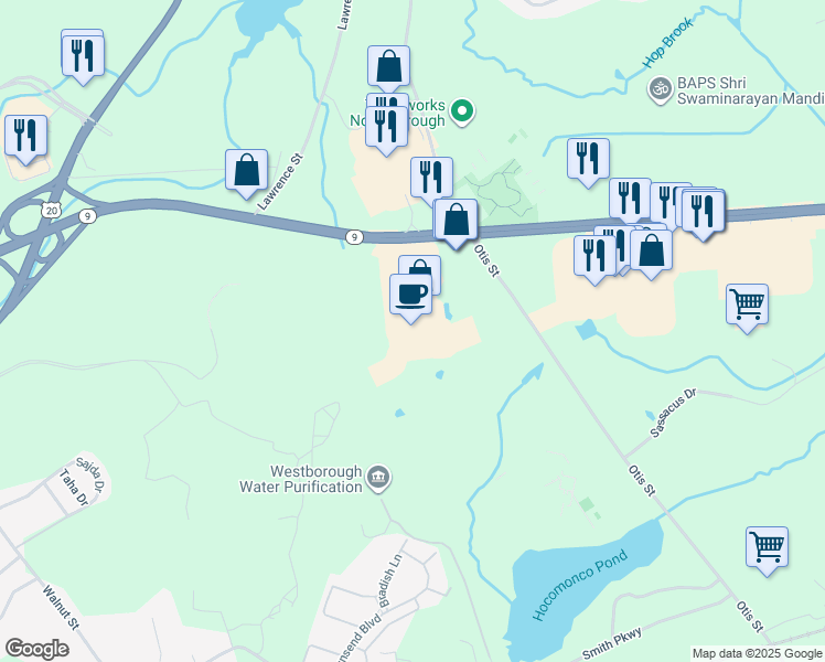map of restaurants, bars, coffee shops, grocery stores, and more near 330 Turnpike Road in Westborough