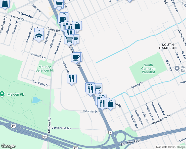 map of restaurants, bars, coffee shops, grocery stores, and more near 1938 Daytona Avenue in Windsor