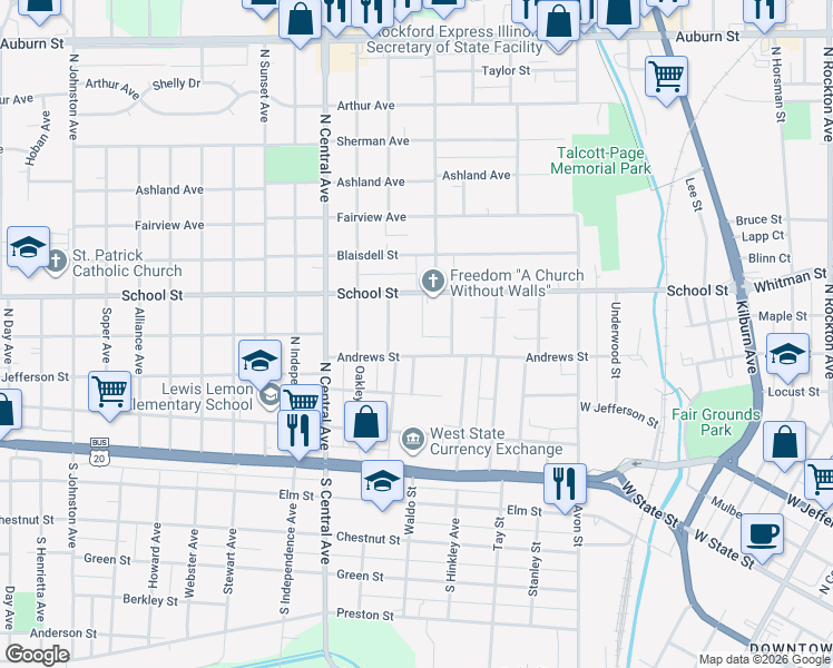 map of restaurants, bars, coffee shops, grocery stores, and more near 429 Orchard Park in Rockford