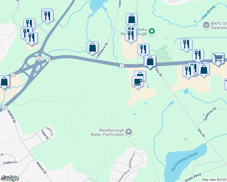 map of restaurants, bars, coffee shops, grocery stores, and more near 346 Turnpike Road in Westborough