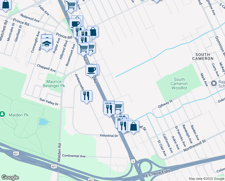 map of restaurants, bars, coffee shops, grocery stores, and more near 1938 Daytona Avenue in Windsor