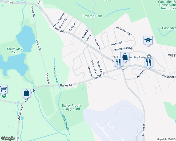 map of restaurants, bars, coffee shops, grocery stores, and more near 16 Scenic Drive in Worcester