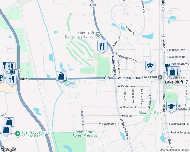 map of restaurants, bars, coffee shops, grocery stores, and more near 7 Eva Terrace in Lake Bluff