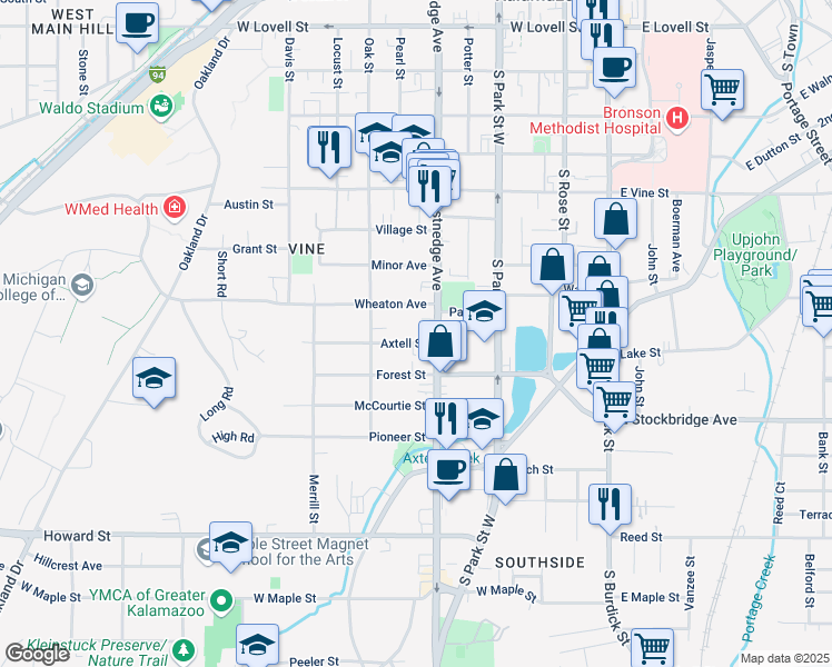 map of restaurants, bars, coffee shops, grocery stores, and more near 1108 South Westnedge Avenue in Kalamazoo