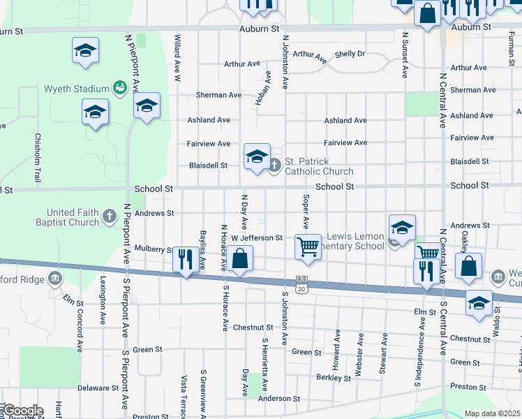 map of restaurants, bars, coffee shops, grocery stores, and more near 402 North Henrietta Avenue in Rockford