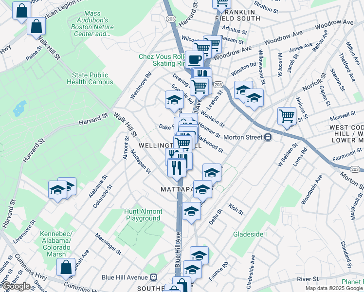 map of restaurants, bars, coffee shops, grocery stores, and more near 20 Ormond Street in Boston