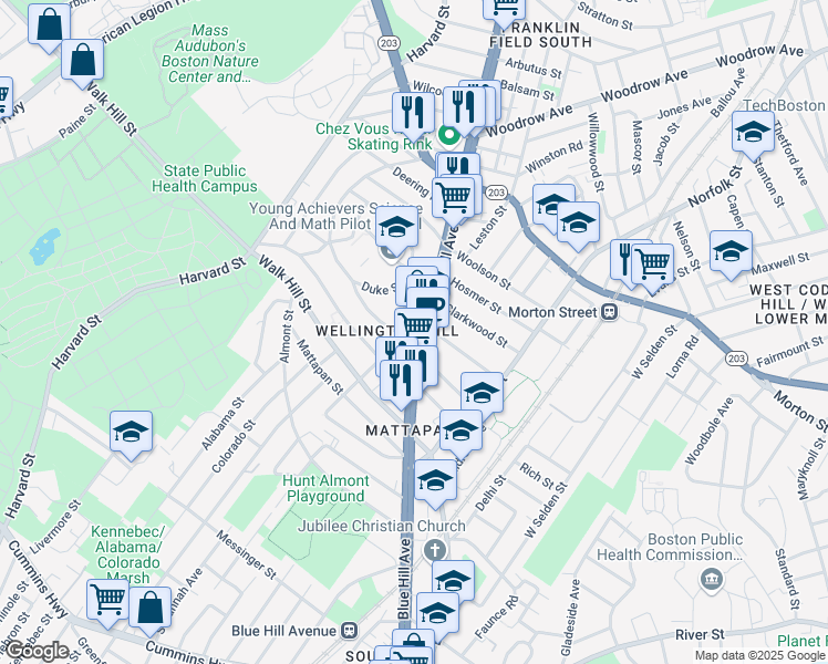 map of restaurants, bars, coffee shops, grocery stores, and more near 20 Ormond Street in Boston