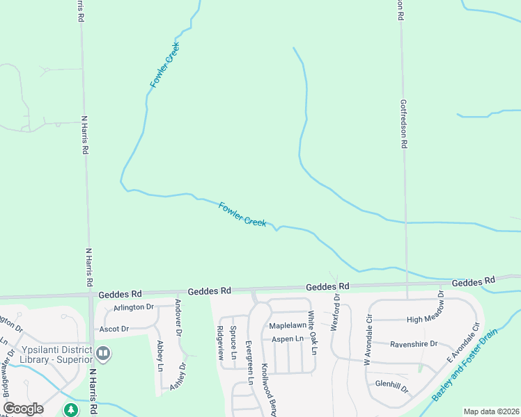 map of restaurants, bars, coffee shops, grocery stores, and more near 9625 Geddes Road in Superior Charter Township