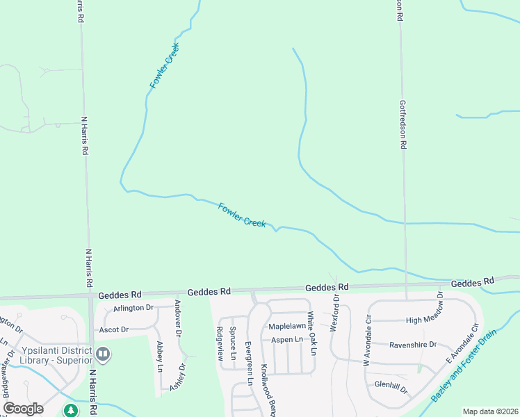 map of restaurants, bars, coffee shops, grocery stores, and more near 9625 Geddes Road in Superior Charter Township