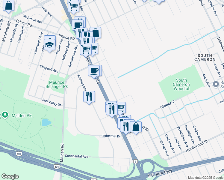 map of restaurants, bars, coffee shops, grocery stores, and more near 1938 Daytona Avenue in Windsor