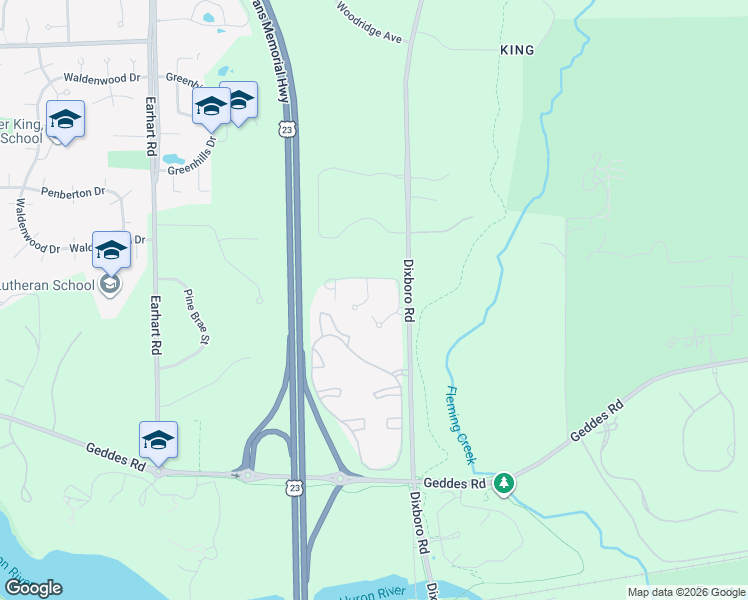 map of restaurants, bars, coffee shops, grocery stores, and more near 4412 Hillside Drive in Ann Arbor