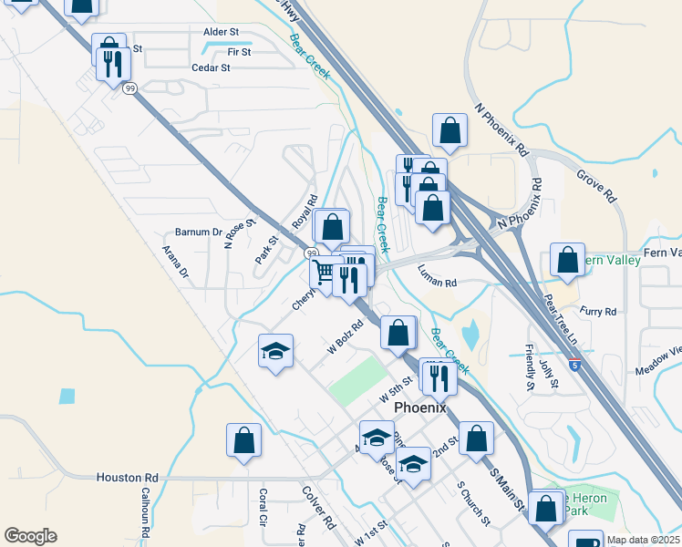 map of restaurants, bars, coffee shops, grocery stores, and more near 800 Main St in Medford