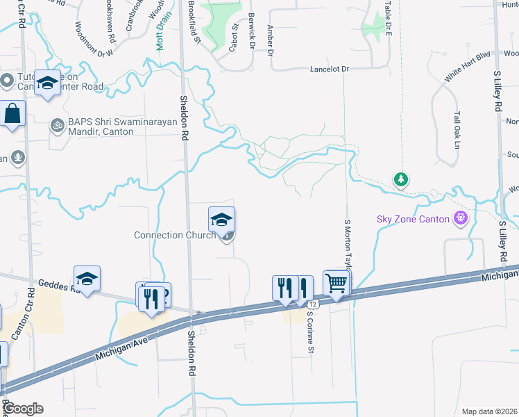map of restaurants, bars, coffee shops, grocery stores, and more near 3855 South Sheldon Road in Canton