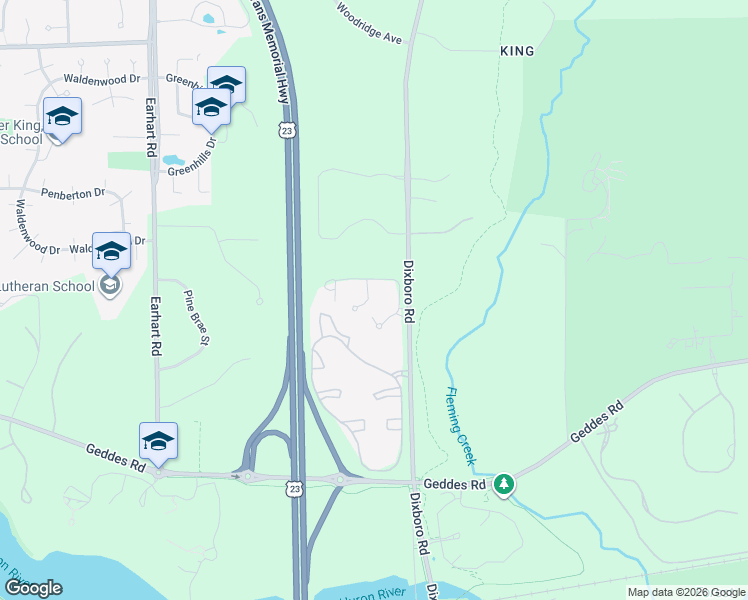 map of restaurants, bars, coffee shops, grocery stores, and more near 4412 Hillside Drive in Ann Arbor