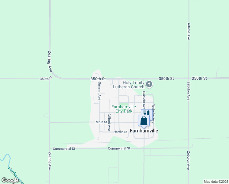 map of restaurants, bars, coffee shops, grocery stores, and more near 450 350th Street in Farnhamville