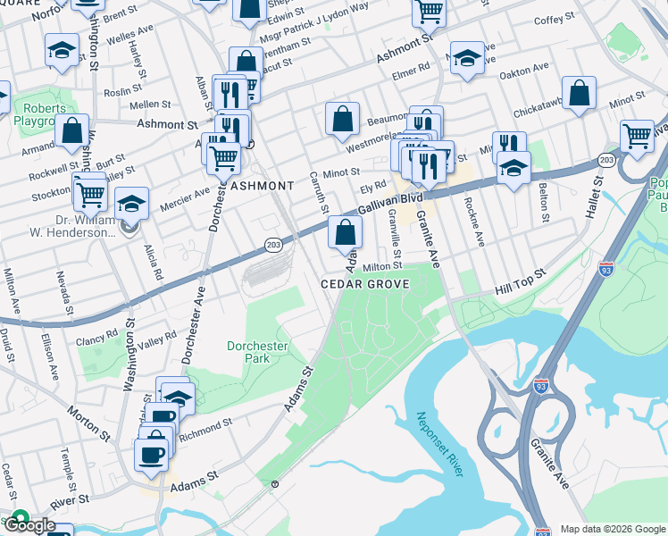 map of restaurants, bars, coffee shops, grocery stores, and more near in Boston