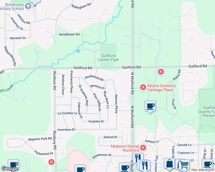 map of restaurants, bars, coffee shops, grocery stores, and more near 5747 Knollwood Road in Rockford