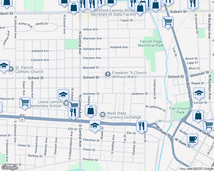 map of restaurants, bars, coffee shops, grocery stores, and more near 429 Orchard Park in Rockford