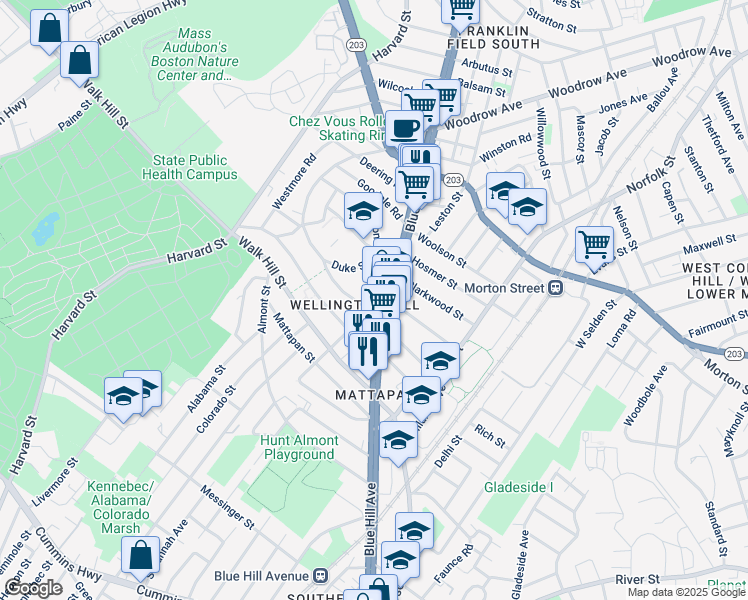 map of restaurants, bars, coffee shops, grocery stores, and more near 20 Ormond Street in Boston