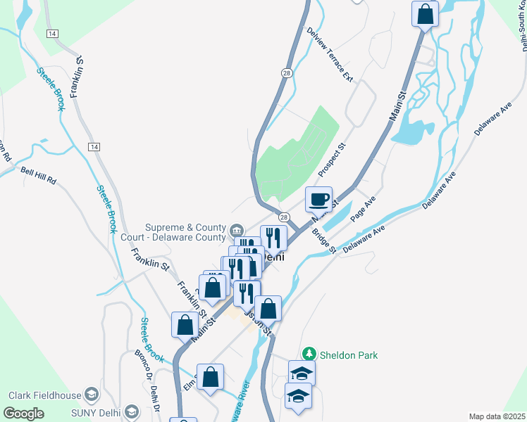 map of restaurants, bars, coffee shops, grocery stores, and more near 15 Meredith St in Delhi