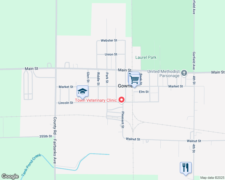 map of restaurants, bars, coffee shops, grocery stores, and more near 1365-1399 Market Street in Gowrie