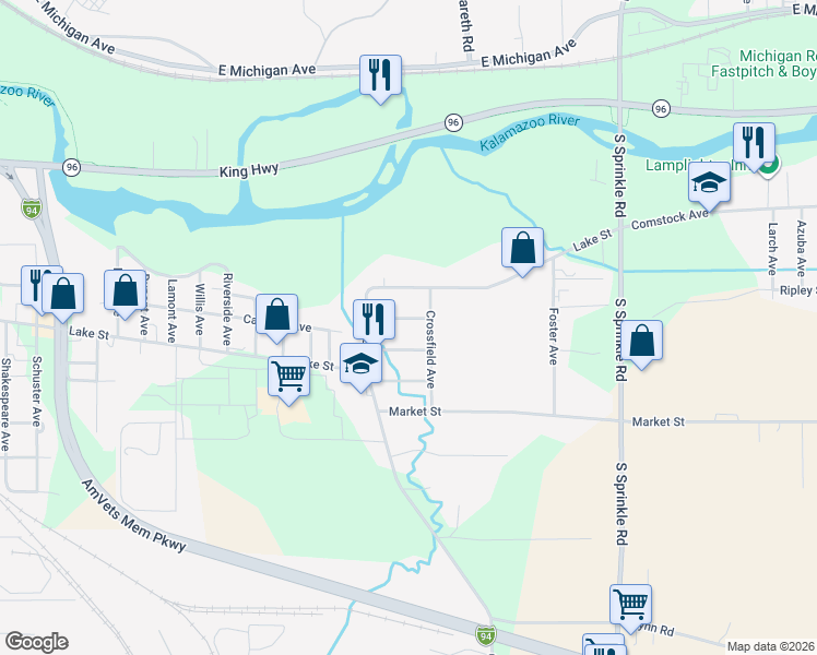 map of restaurants, bars, coffee shops, grocery stores, and more near 3312 Greenfield Avenue in Kalamazoo