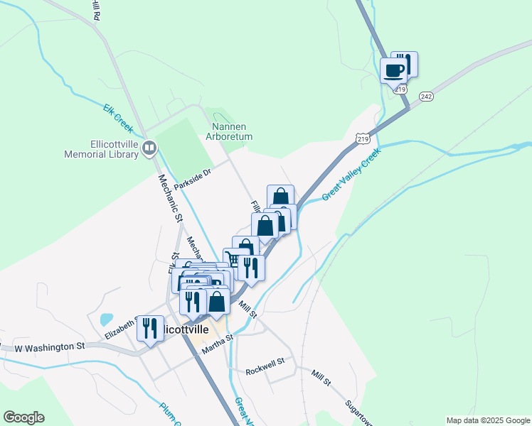 map of restaurants, bars, coffee shops, grocery stores, and more near 9 Fillmore Drive in Ellicottville