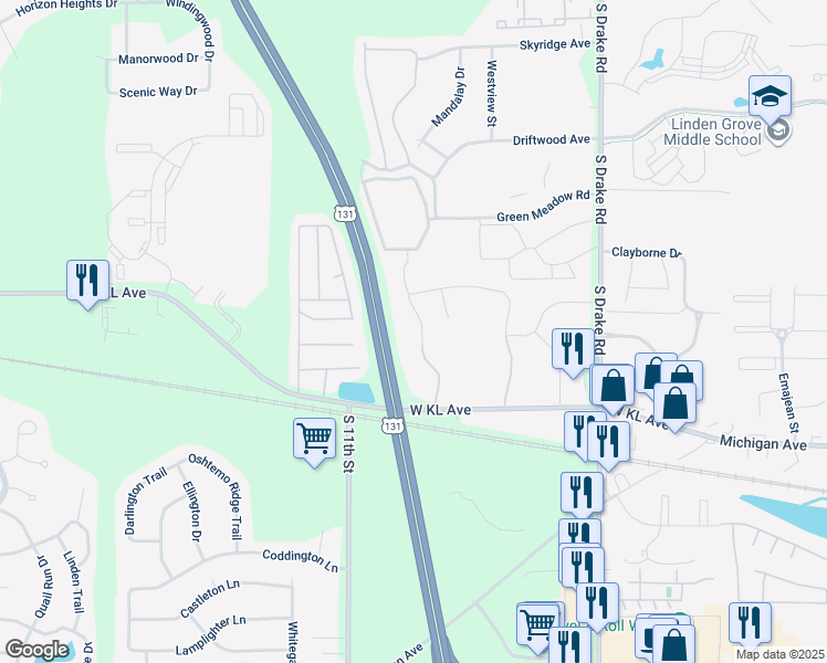 map of restaurants, bars, coffee shops, grocery stores, and more near in Kalamazoo