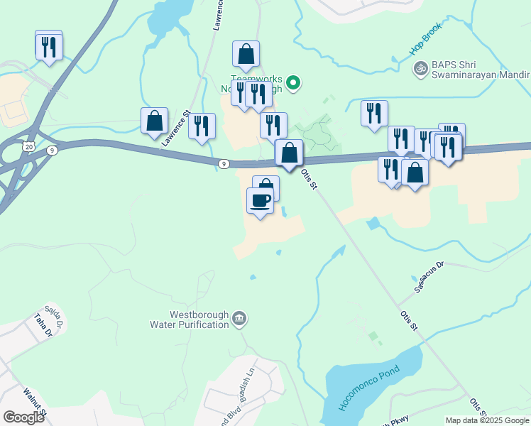 map of restaurants, bars, coffee shops, grocery stores, and more near 330 Turnpike Road in Westborough