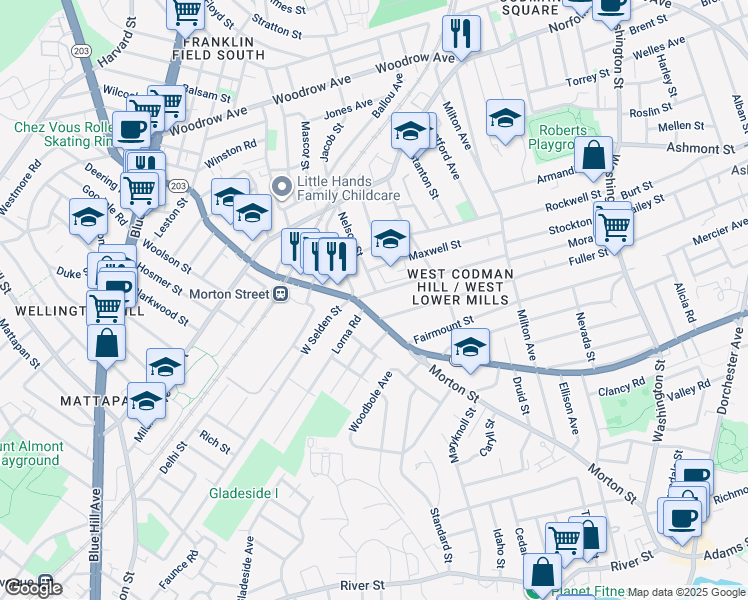 map of restaurants, bars, coffee shops, grocery stores, and more near in Boston