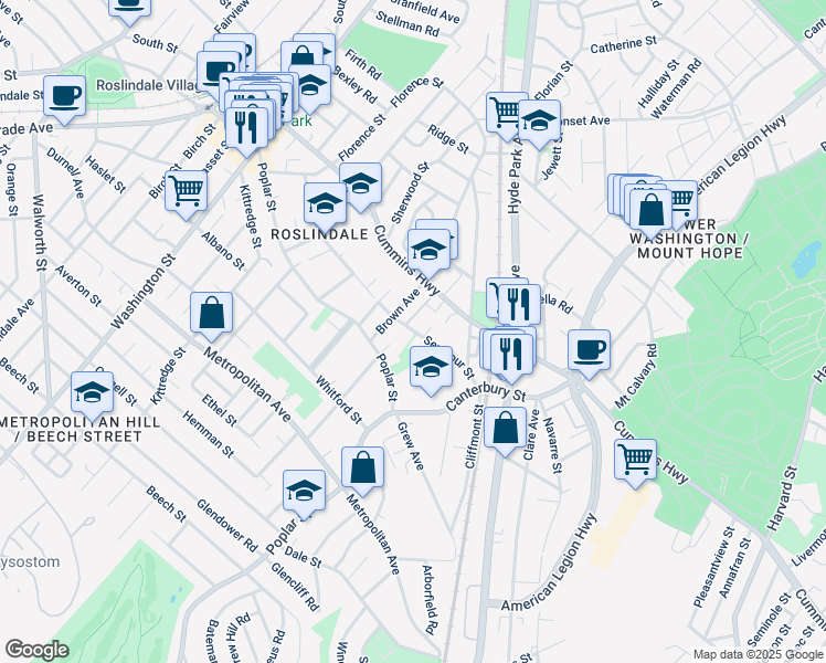 map of restaurants, bars, coffee shops, grocery stores, and more near 2 Delore Circle in Boston